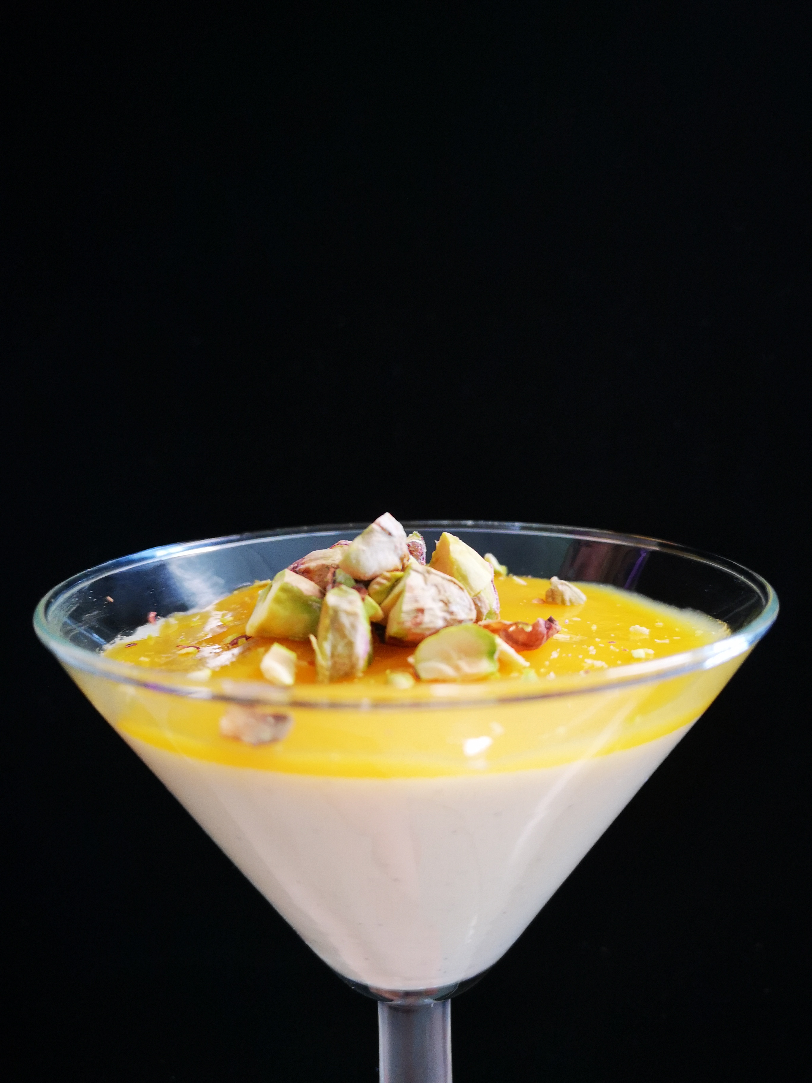 panna cotta pudding with mango compote